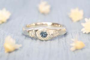 Gem Set Bands: Hestia Ring - 9ct White Gold with Ceylon Sapphire and Diamonds