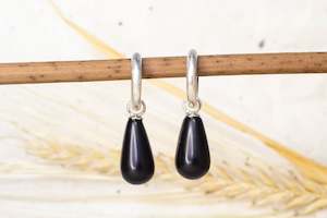 Endora Hoops - Sterling Silver with Onyx