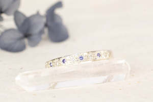 Gem Set Bands: Narrow Eternity Band - 9ct White Gold with Diamonds and Ceylon Sapphires