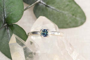 Droplet Ring - Sterling Silver with Blue-Green Sapphire
