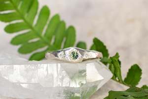 Gem Set Bands: Hestia Ring - 9ct White Gold with Green Sapphire and Lab Diamonds