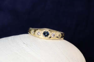 Hestia Ring - 9ct Yellow Gold with Blue Sapphire and Four Diamonds