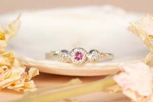 October: Aura Ring - Sterling Silver with Pink Tourmaline and Diamonds