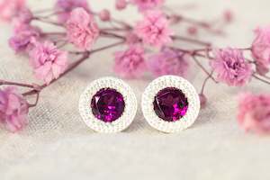 Pelagus Studs - Sterling Silver with Rhodolite Garnet
