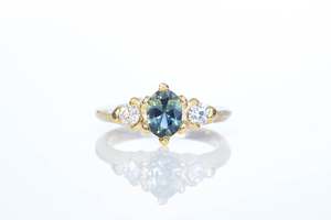 Helios Ring - 18ct Yellow Gold with Blue-Green Sapphire and Diamonds