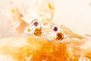 August Birthstones: Cluster Studs - Sterling Silver - Orange