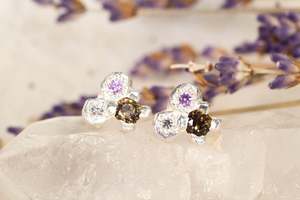 Cluster Studs - Sterling Silver - Smoky-Purple