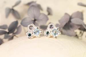 Cluster Studs - Sterling Silver - Blue