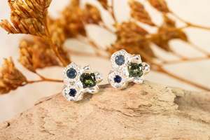 September: Cluster Studs - Sterling Silver - Green