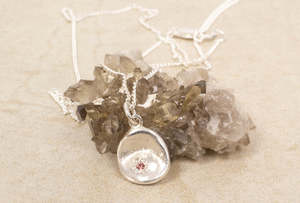 September: Water Drop Pendant with Pink Sapphire - Sterling Silver