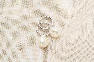 Keshi Pearl Drop Huggie Earrings - 8mm - White - Sterling Silver