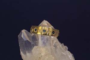 Square Band with Blue Sapphires & Diamonds - 9ct Yellow Gold