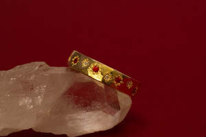 Faceted Band with Orange-Red Sapphires & Diamonds - 9ct Yellow Gold