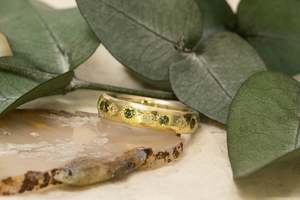 Subtle Band with Green Sapphires & Diamonds - 14ct Yellow Gold