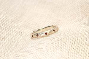 Silver Rings: Narrow Terra Band with Garnets - Sterling Silver