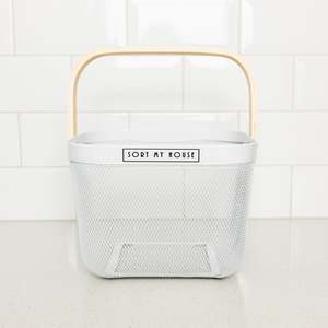 Baskets Bins: Wire Mesh Basket with Wooden Handle