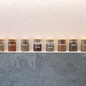 Glass Jars: Small Spice/Herb Bamboo Glass Jar - 90ml