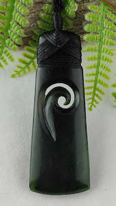 Greenstone: NZ Greenstone Toki With Koru Carving 70mm #53