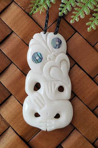 Bone Carving: Bone Tiki With Paua Eyes Carving - 68mm #004
