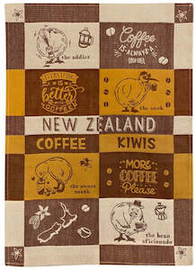 Tea Towels: Coffee NZ Kiwi Jacquard Tea Towel