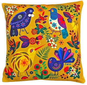 Cushion Covers: Cushion Cover - Kiwi Birds - Gold