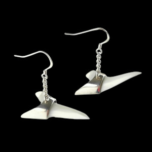 Bone Earrings: Sterling Silver Capped Facing Forward Mako Shark Teeth Earrings #362