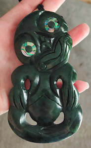Greenstone Pounamu: NZ Greenstone Extra Large Tiki Carving - 118mm #39L