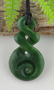 Greenstone Pendants: NZ Greenstone Double Twist With Koru - 52mm