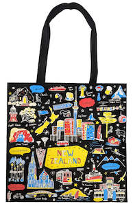 NZ Sketch Cotton Tote Bag - Black
