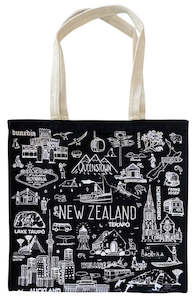 NZ Sketch Blacks Cotton Tote Bag