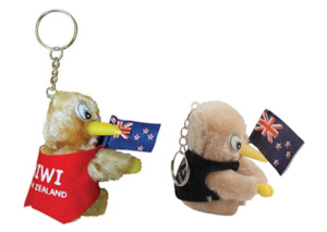 Iconic Kiwi with Flag Clip on Keyring - Single or 10 Pack