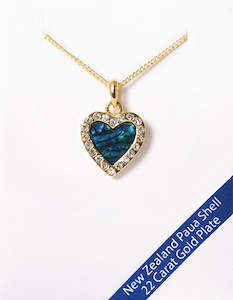 Paua Heart Necklace - 22 Carat Gold Plated