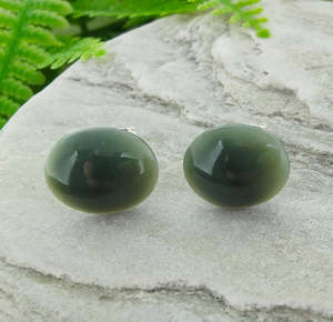 Greenstone Earrings: NZ Greenstone Large Oval Stud Earrings - 11-12mm