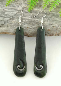 NZ Greenstone Drop Koru Earrings 62mm #62B