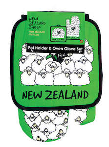 Pot Holder and Oven Glove Set - NZ Sheep