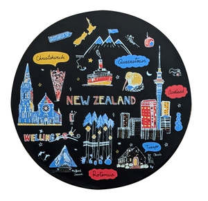 Homeware: NZ Black Sketch Circle Coaster Set - 4 Pack