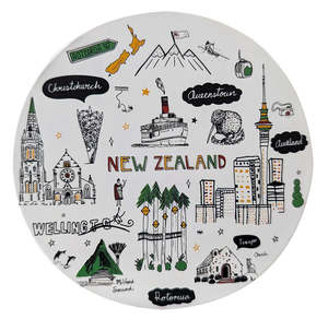 NZ White Sketch Circle Coaster Set - 4 Pack