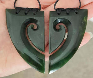 Greenstone Pounamu: NZ Greenstone Large Koru Design (Set Of Two Halves) #2