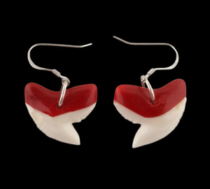 Waxed Tiger Shark Teeth Earrings - #368