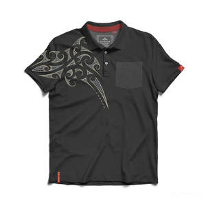 Men's Maori Design Polo Shirt - Kia Kaha - Navy Black