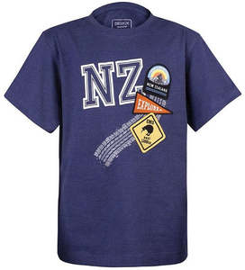 Childrens T Shirts: NZ Patches Navy Kids T-Shirt - Sizes 2-14yr