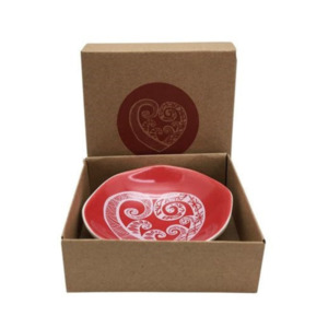 White Aroha On Red - Little Porcelain Dish