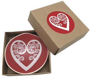 White Aroha Fern On Red - Little Porcelain Dish