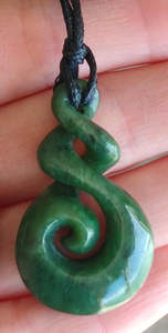 Jewellery: NZ Greenstone Double Twist With Koru - 39mm #54-2