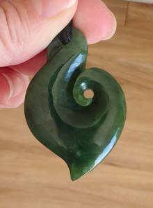 NZ Greenstone Hook Koru Carving 55mm #00X