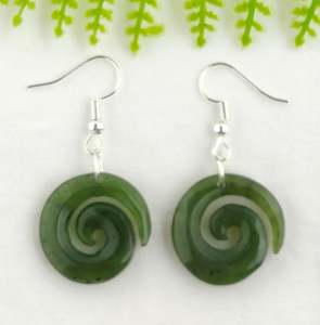 Greenstone Pounamu: NZ Greenstone Closed Koru Earrings 20mm #81 - Deane Moreton