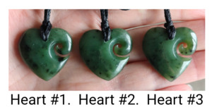 Greenstone Pendants: NZ Greenstone Heart With Koru - 27mm #03B