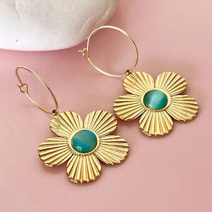 Jewellery: Textured Daisy & Stone Hoop Earrings