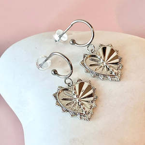 Jewellery: Textured Half Heart  Hoop Earrings - Silver