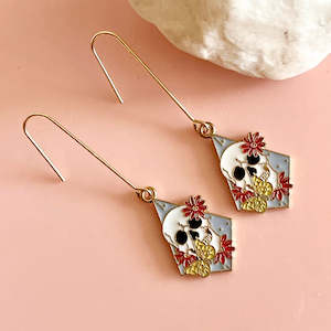 Penny Foggo: Skull Flower Enamel Drop Earrings